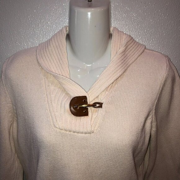 Lauren Ralph Lauren Womens Cream Ivory Knit Shawl Neck Pullover Sweater Size S - Picture 5 of 8